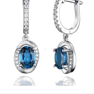 Natural London Blue Topaz Earrings, 14k Gold & 925 Sterling Silver Oval Cut Halo Blue Topaz Stud Earrings, December Birthstone Earrings