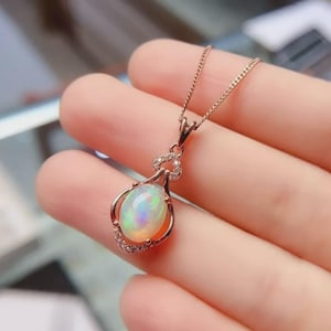 Natural Fire Opal Pendant Necklace, Beautiful Solitaire Cabochon Opal Pendant Necklace, 925 Sterling Silver Opal Necklace For Her/Women
