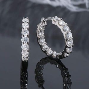 Moissanite Earrings • 3mm Moissanite Huggie Hoop Earrings 14K White Gold, 925 Sterling Silver Moissanite Earrings • Perfect Bridesmaid Gifts