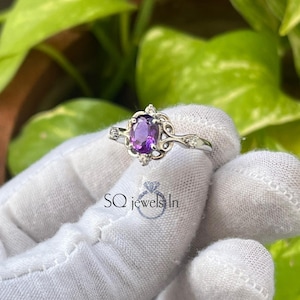Natural Amethyst Ring 925 Sterling Silver Oval Cut Handmade Purple Gemstone Ring, Wedding Ring, Fab Birthstone Ring For Her/Women/Daughter
