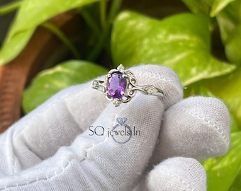 Bague améthyste ovale faite main, argent sterling 925, pierre précieuse violette