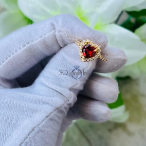 Natural Red Garnet Beautiful Heart Shape Ring, 14k Gold & 925 Sterling Silver Heart Cut Gemstone Ring, January Birthstone Garnet Ring
