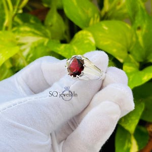 Natural Garnet Men&#39;s Ring, 925 Sterling Silver Red Garnet Men&#39;s Ring, January Birthstone Oval Cut Garnet Ring For Him, Wedding Men&#39;s Ring