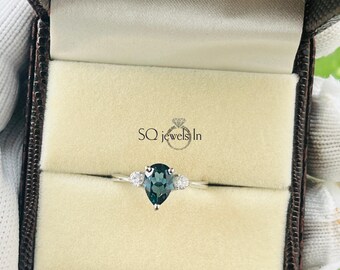 London Blue Topaz Pear Cut Ring, Sterling Silver, December Birthstone