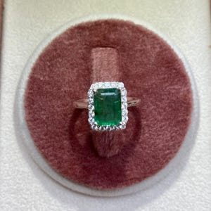 2Ct Natural Genuine Emerald Ring, 925 Sterling Silver Emerald Cut Halo Ring, May Birthstone Green Emerald Ring, Wedding Ring, Ring For Her