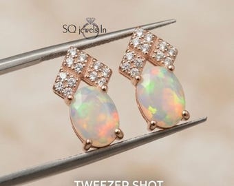 Fire Opal Stud Earrings: 14k Gold & Sterling Silver, October Birthstone
