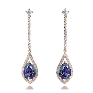 Dainty Alexandrite Tear Drop Earrings In 925 Sterling Silver Pear Cut Unique Color Changing Alexandrite Gemstone  Dangle Drop Studs Earrings