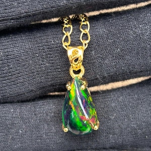 Necklace, Naturally Dark Opal, 22k Opal Necklace, Gold Pendant, Crystal Necklace, Opal Jewelry, Large Opal Pendant, Large Opal Necklace