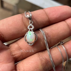 Natural Fire Opal Pendant Necklace, Beautiful Solitaire Cabochon Opal Pendant Necklace, 925 Sterling Silver Opal Necklace For Her/Women