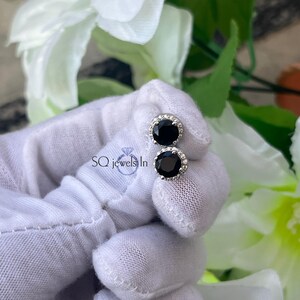 Natural Black Onyx Stud Earring 14k Gold & 925 Sterling Silver Faceted Round Stud Earrings  Black Gemstone Stud Earrings For Her/Women