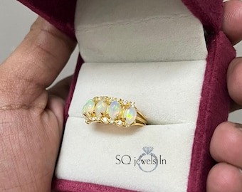 Anillo de ópalo etíope natural, plata de ley 925, piedra natal de octubre