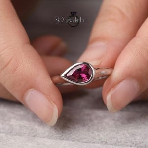 Pear Cut Pink Ruby Bezel Ring, 925 Sterling Silver Ring, Teardrop Ruby Engagement Ring, Solitaire Minimalist Ring, Birthday Gift for Her