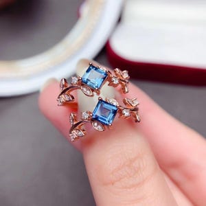 Natural London Blue Topaz Ring In 925 Sterling Silver Square Cut Ring December Birthstone Ring Handmade Jewelry For Her/Women Rose Gold Ring