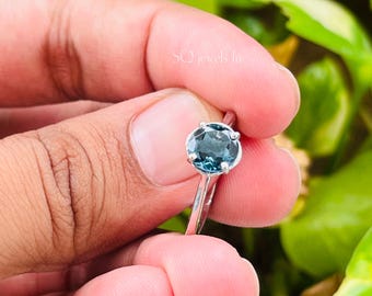 Bague topaze bleue naturelle de Londres, solitaire en argent sterling 925, pierre de naissance décembre