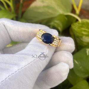 Dainty Blue Sapphire Men&#39;s Ring, 925 Sterling Silver Blue Sapphire Oval Cut Unique Men&#39;s Ring, September Birthstone Ring, Blue Sapphire Ring