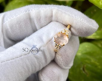 Rose Quartz Ring, 925 Sterling Silver, Oval Cut Gemstone