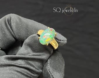 Black Opal Ring, 925 Sterling Silver, Handmade Cabochon Ring