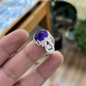 Dainty Blue Sapphire Men&#39;s Ring, 925 Sterling Silver Blue Oval Cabochon Unique Ring, September Birthstone Ring, 7Ct Blue Sapphire Ring