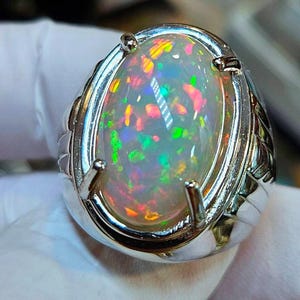 5A Quality 7Ct Natural Fire Opal Men&#39;s Ring, 925 Sterling Silver Multi Fire Opal Men&#39;s Ring, October Birthstone Multi Fire Opal Ring For Him