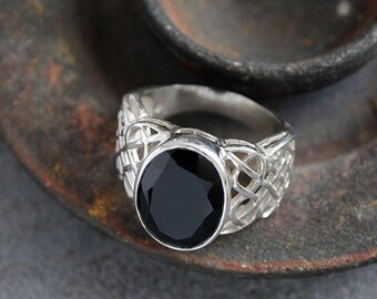 シルバーブラックストーンリング、クラシックオニキスストーンリング