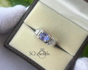 Oval Tanzanite Sterling Silver Men's Ring, December Birthstone