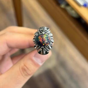 5Ct Natural Fire Opal Men&#39;s Ring, 925 Sterling Silver Multi Fire Opal Men&#39;s Ring, October Birthstone Ring For Him, Fire Dark Opal Ring