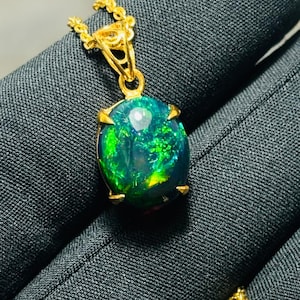 Natural Ethiopian black Opal Necklaces, Oval Opal Pendant, Fire Opal Necklace,925 Sterling Silver, Gift For Her, October Birthstone Jewelry