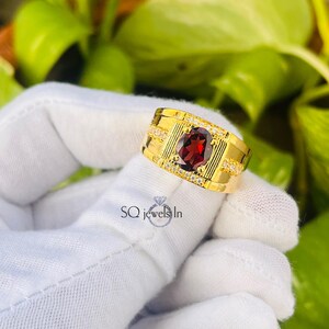 Natural Garnet Men&#39;s Ring, 925 Sterling Silver Men&#39;s Garnet Ring, January Birthstone Oval Cut Ring For Him, Wedding Men&#39;s Ring,