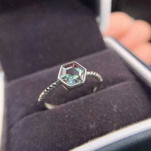 Alexandrite Ring In 925 Sterling Silver Hexagon Cut Unique Color Changing Alexandrite Minimalist Ring Handmade Jewelry For her/Women