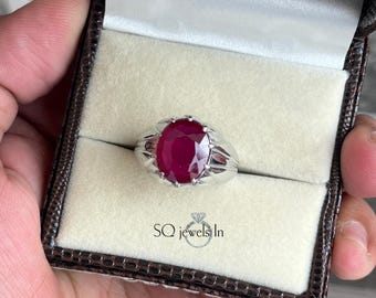 Mens Ruby Ring 925 Sterling Silver, Oval Cut Red Ruby Statement Ring, Bold Male Signet Ring, Chunky Gemstone Ring for Men, Father Day Gift