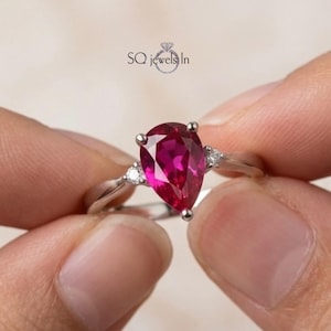 Pear Shape Ruby Ring, Ruby Engagement Ring, Teardrop Ruby Ring, 925 Sterling Silver Ring, Pear Cut Ruby Promise Ring, July Birthstone Gift