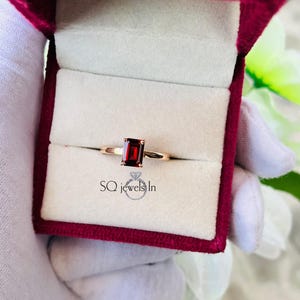 Natural Red Garnet Emerald Cut Ring 14k Rose Gold Engagement Ring Emerald Cut Garnet Ring January Birthstone Mozambique Garnet Ring For Her