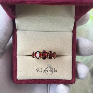 Natural Red Garnet Multi stone Ring 14k Gold Engagement Ring, January Birthstone Mozambique Garnet Ring, Beautiful Red Gemstone Ring For Her