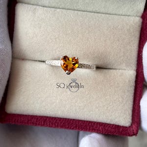 Natural Brandy Citrine Heart Ring, 14k Gold Heart Cut Yellow Citrine Ring, November Birthstone Ring For Her/Women, Golden Gemstone Ring