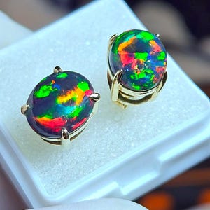 Clous d'oreilles opale de feu naturelle en or 14 carats et argent sterling 925, opale noire, clou d'oreille, pierre de naissance d'octobre, cadeau pour elle