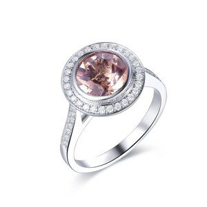 Bague morganite halo en argent sterling 925, bague morganite rose en or rose, belle bague en pierres précieuses morganite en or rose pour elle