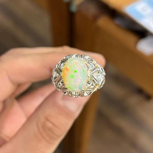AAA+ Fire Opal Ring, Natural Opal Men&#39;s Ring, 925 Sterling Silver Handmade Opal Ring, October Birthstone Ring, Gift For Him, Opal Men&#39;s Ring