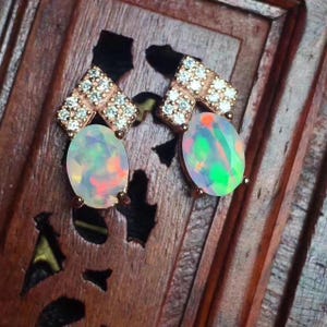 Natural Fire Opal Stud Earring 14k Gold & 925 Sterling Silver Faceted Opal Stud Earrings October Birthstone Opal Earrings For Her/Women