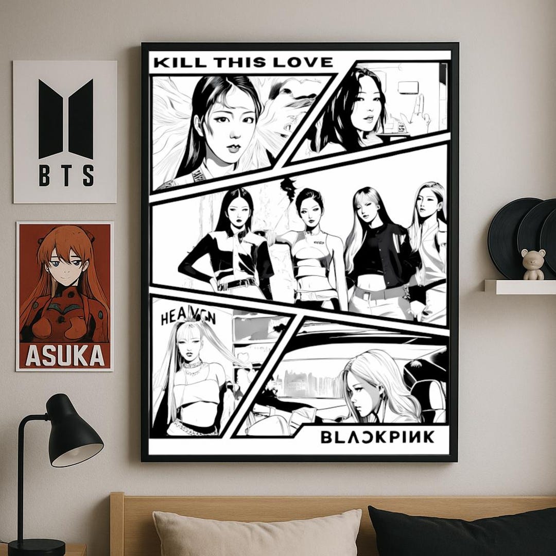 BLACKPINK Kill This Love Poster Black And White K pop Manga Poster blackpink-kill-this-love-poster-black-and-white-k-pop-manga-poster