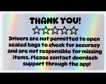 Holo DISCLAIMER Delivery Driver Stickers: DoorDash, UberEats, Instacart (2.25”x1.25”)