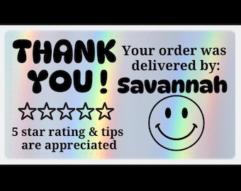 Holo THANK YOU Delivery Driver Stickers: DoorDash, UberEats, Instacart (2.25"x 1.25")