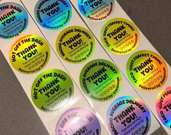 Holo Multi-color ROUND PUNS Delivery Driver Stickers: DoorDash, UberEats, Instacart, GrubHub (2")