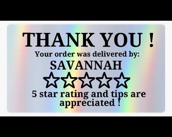Holo THANK YOU Delivery Driver Stickers: DoorDash, UberEats, Instacart (2.25"x 1.25")