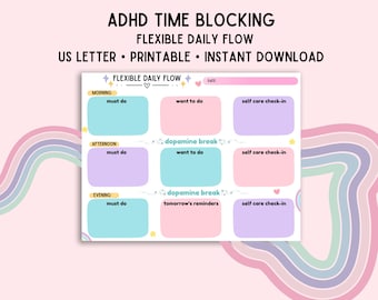 Flexible Daily Flow | ADHD Time Blocking Sheet | Executive Function Daily Planner | Digital Printable PDF