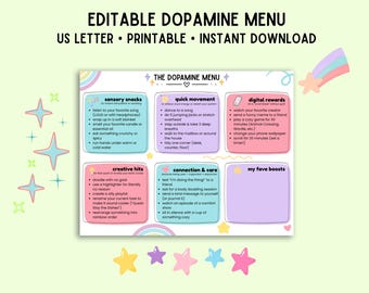 Editable Dopamine Menu: ADHD Printable Reward Chart (Canva Template, Instant Download)