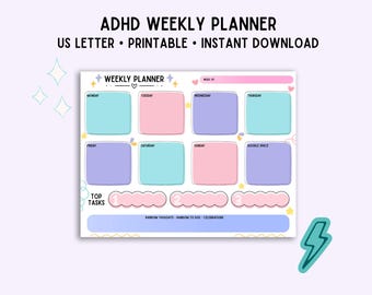 ADHD Weekly Planner Printable | Gentle Productivity PDF | Executive Function Weekly Layout | Undated Digital Download