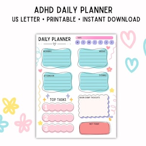 ADHD Daily Planner Printable | Executive Function Support | Neurodivergent Productivity PDF | Undated, Reusable Digital Download