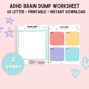 Brain Dump Worksheet for ADHD | Executive Dysfunction Printable | Mental Declutter Sheet | Digital Download PDF