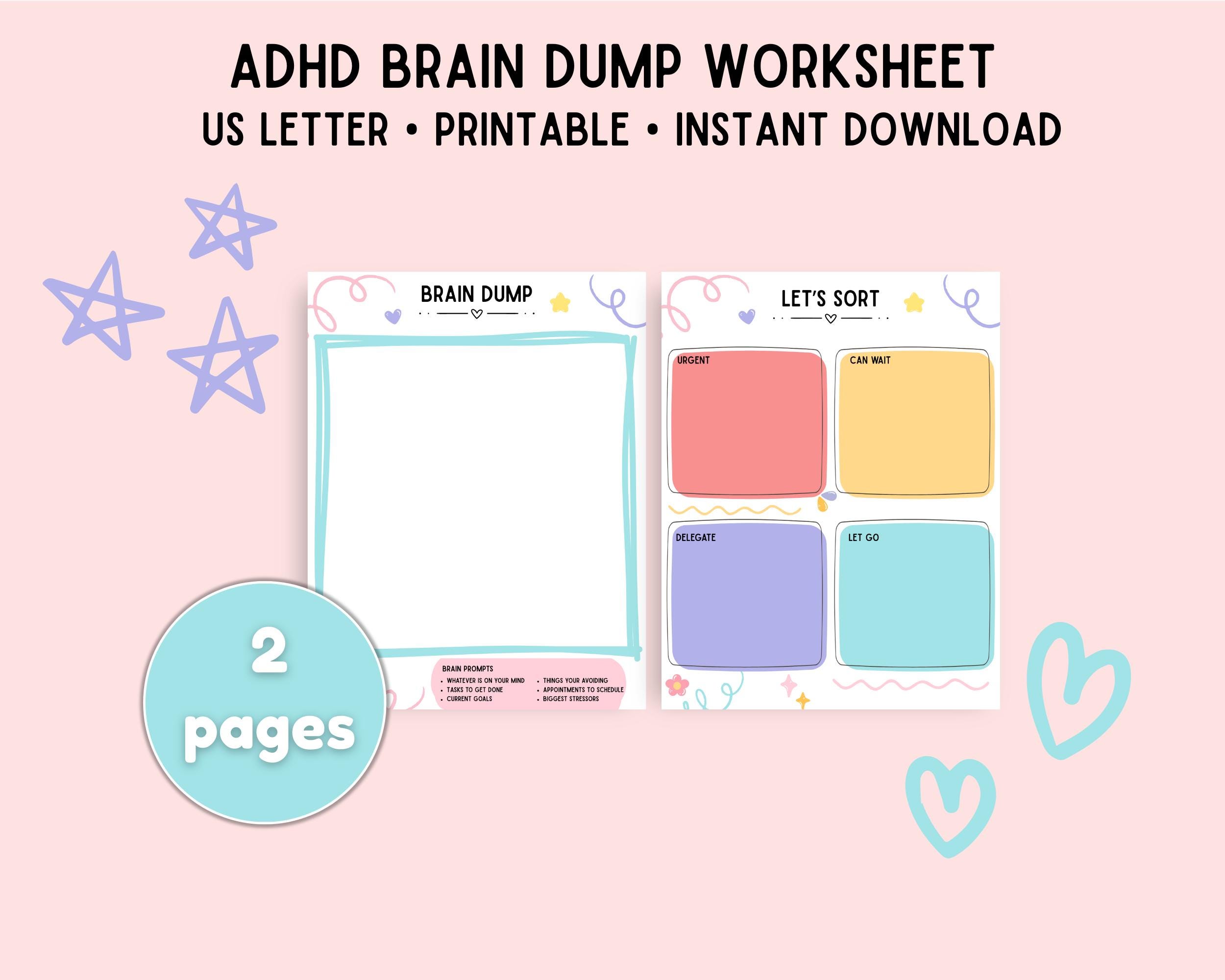 Brain Dump Worksheet for ADHD | Executive Dysfunction Printable ...