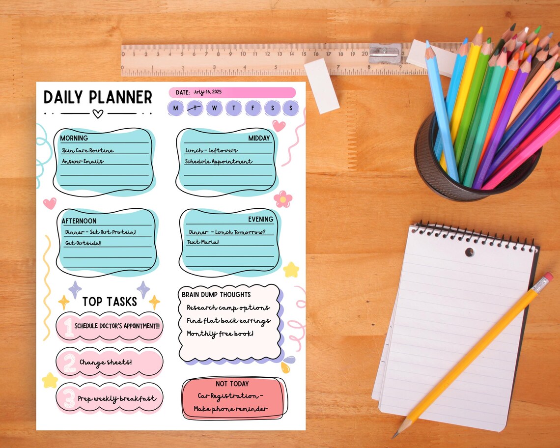 ADHD Daily Planner Printable | Executive Function Support ...